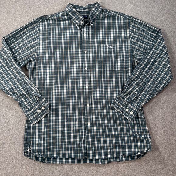 Fish HIppie Long Sleeve Button Down Shirt Men's XL Tailored Fit Green Plaid - Picture 1 of 8